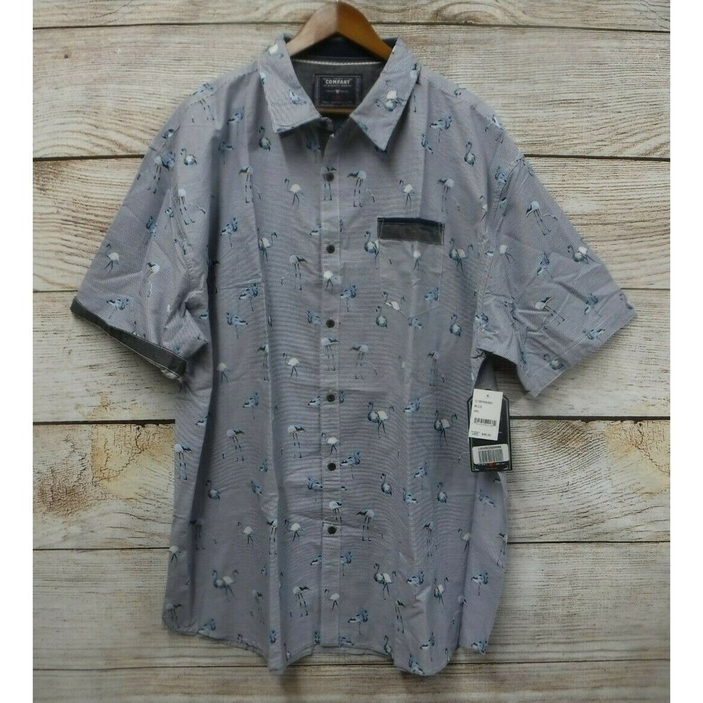 Company 81 Shirt Big Mens 4XL Blue Striped Flamingo Button Slim Fit Shirt New